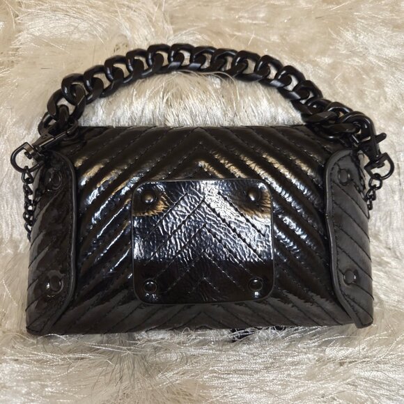ALDO Mini Black Patent Quilted Crossbody Bag Handbag with Detachable Chain Strap - Picture 6 of 11